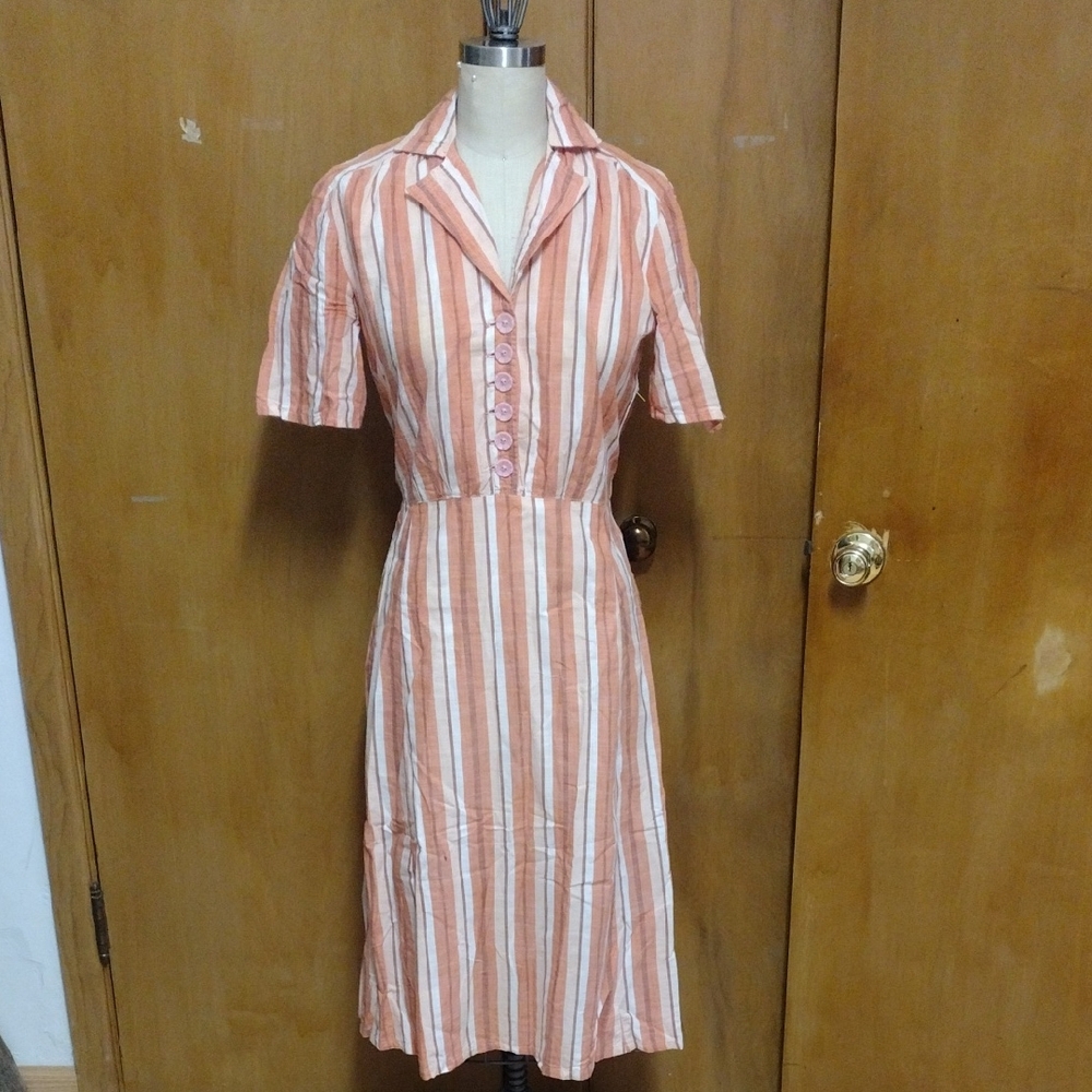 1940s Reproduction Striped Button-Down Dress